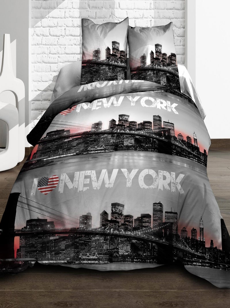 Housse de couette 220x240 + 2 taies Pur coton 57 fils - New York Rouge - Kiabi