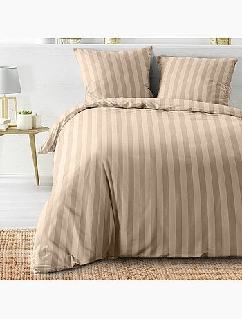Housse de couette 220x240 + 2 taies rayées coloris naturel