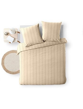 Housse de couette 220x240 + 2 taies rayées coloris naturel