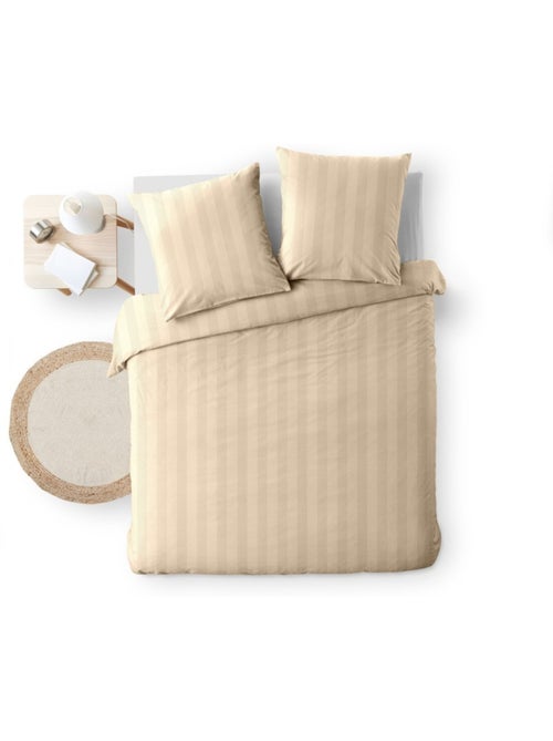 Housse de couette 220x240 + 2 taies rayées coloris naturel - Kiabi