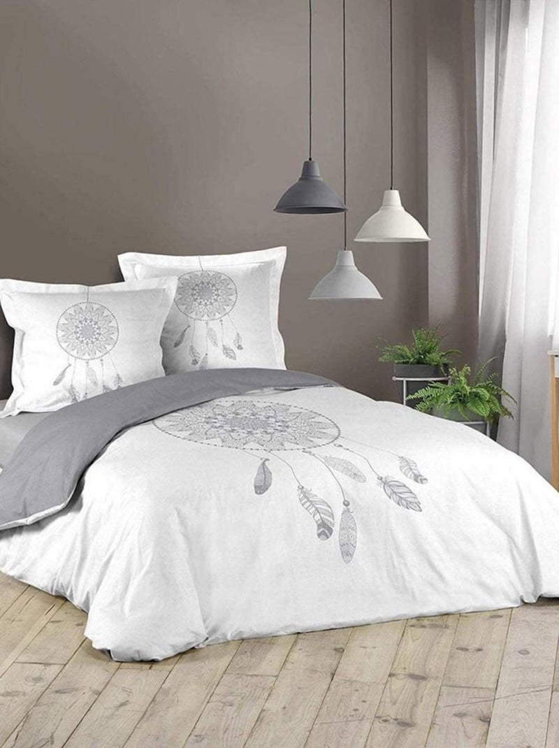 Housse de couette 220x240 + 2 taies Reveline coton Gris - Kiabi