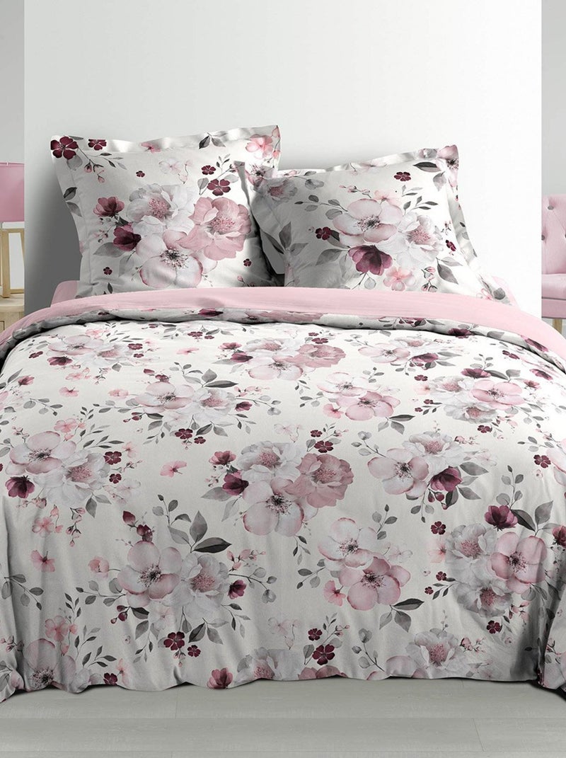 Housse de couette 220x240 + 2 taies Velvet flower blanc coton percale 78 fils Blanc - Kiabi
