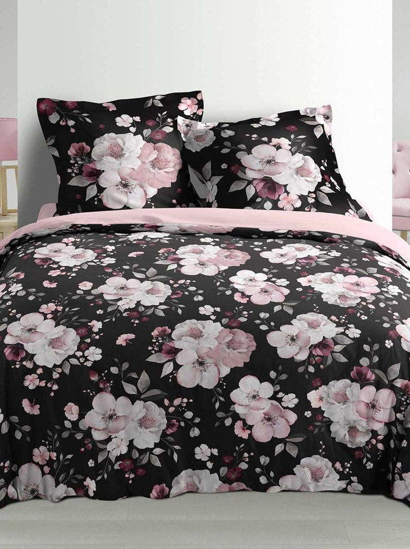 Housse de couette 220x240 + 2 taies Velvet flower noir coton percale 78 fils Noir - Kiabi