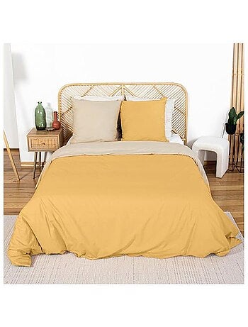 Parure de lit - côté déco - coton bicolore - 220x240 cm - 100% coton - réversible bleu/bleu clair