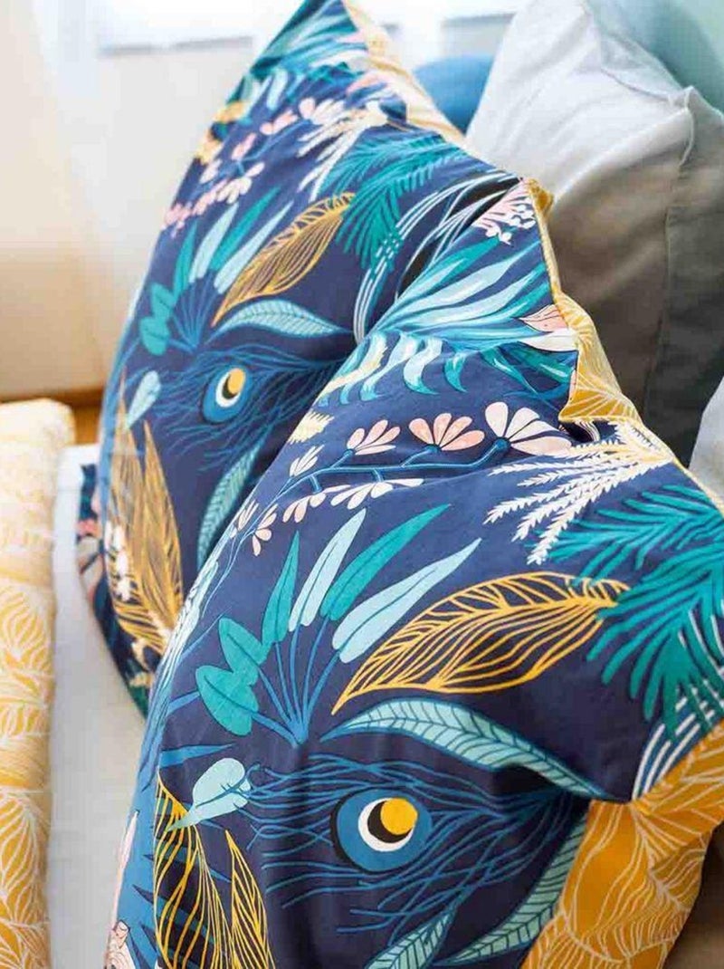 Housse de couette 220x240 cm + 2 taies d'oreiller 63x63 cm 100% Coton 57 fils Aglae Bleu foncé - Kiabi