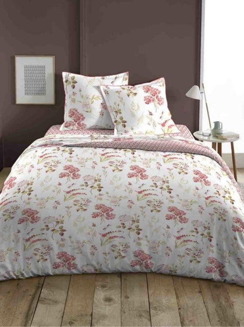 Housse de couette 220x240 cm + 2 taies d'oreiller 63x63 cm Coton Hortensia - Kiabi