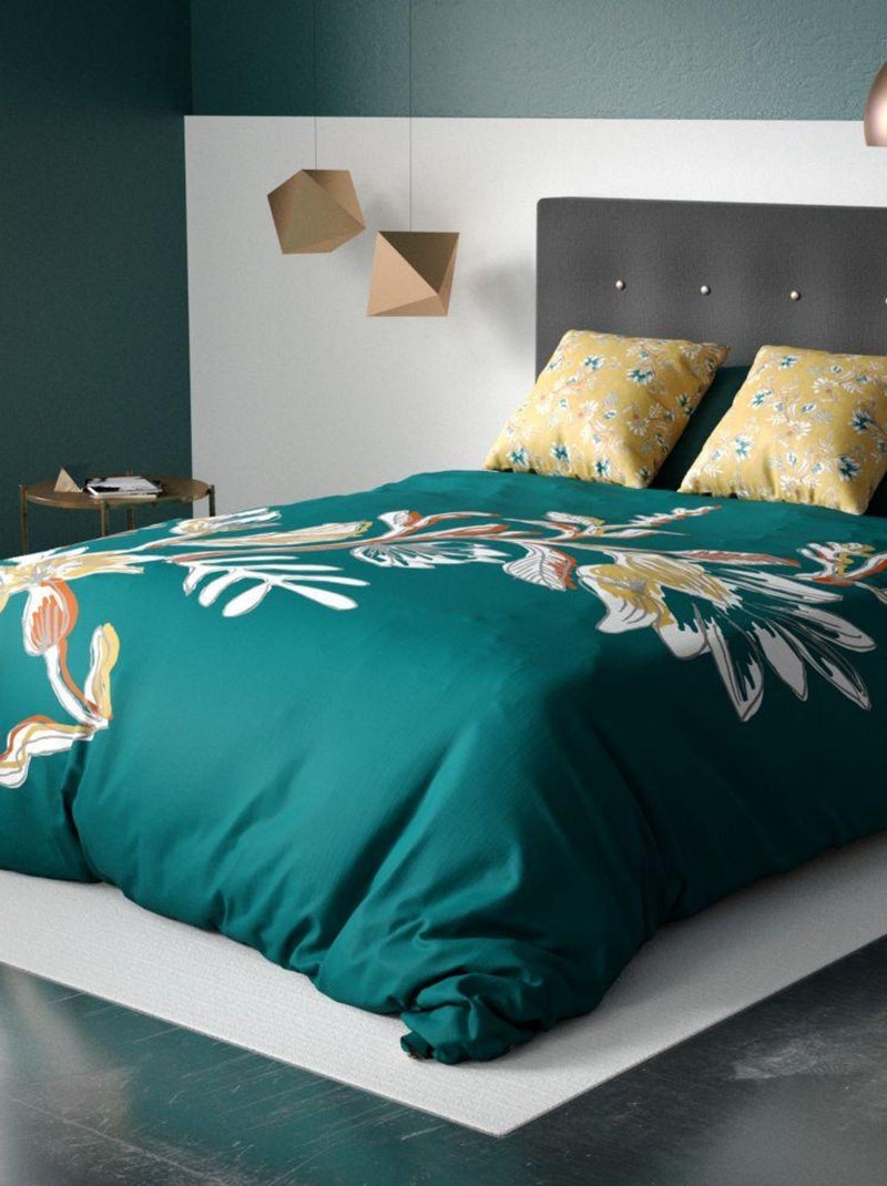 Housse de couette 220x240 cm + 2 taies d'oreiller 63x63 cm Coton Motueka Vert - Kiabi