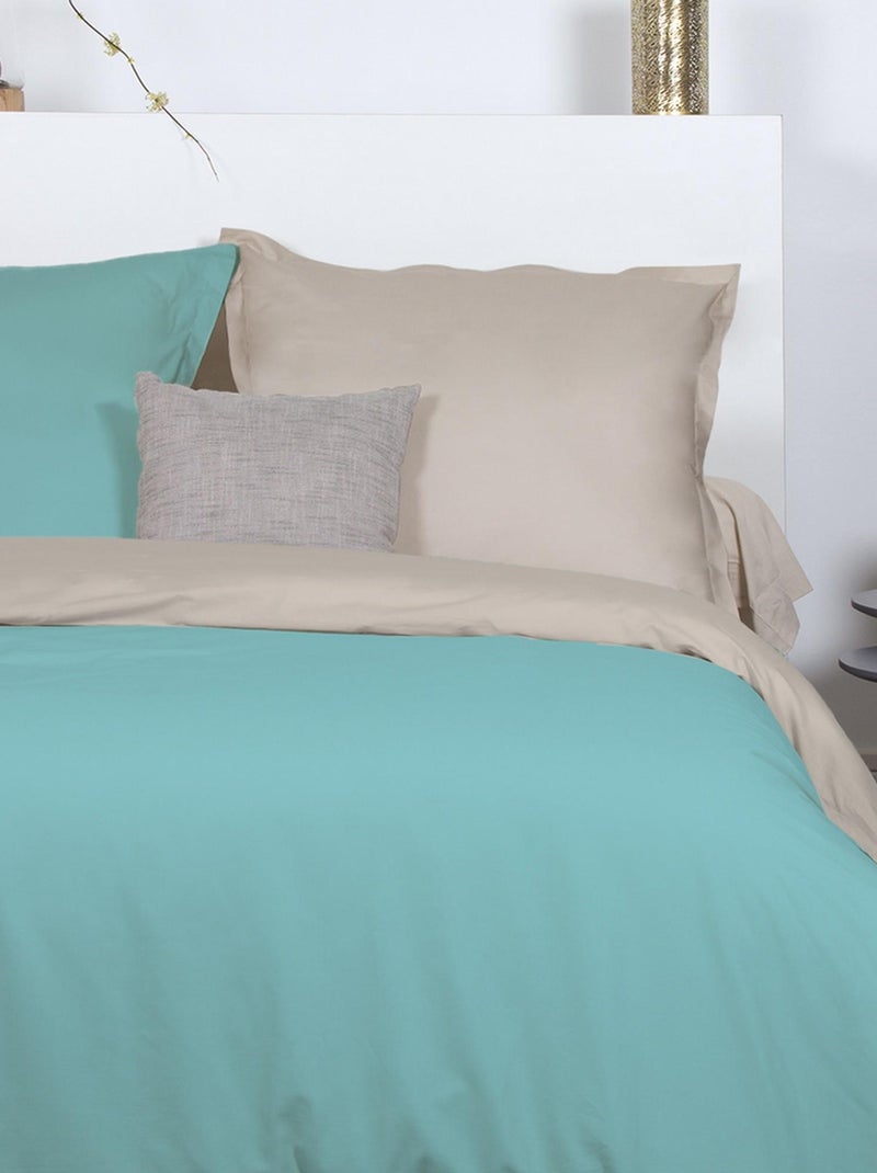 Housse de couette 220x240 cm + 2x taies d'oreiller 63x63 cm Percale de Coton Beige Bleu Multicolore - Kiabi