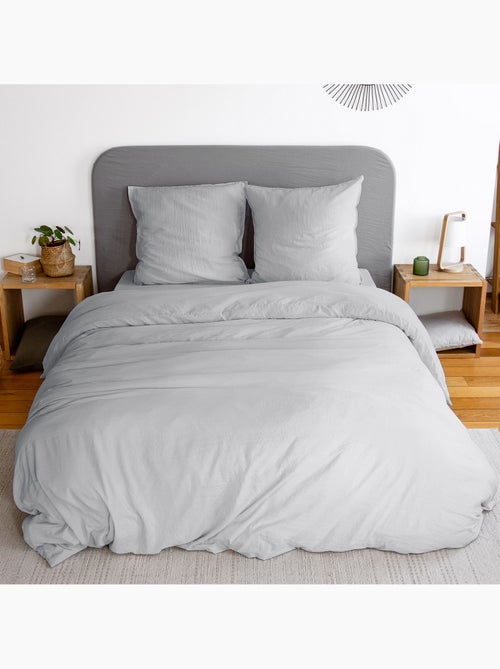 Housse de couette 220x240 cm + taies d'oreiller, microfibre lavé, Gris Perle - Kiabi