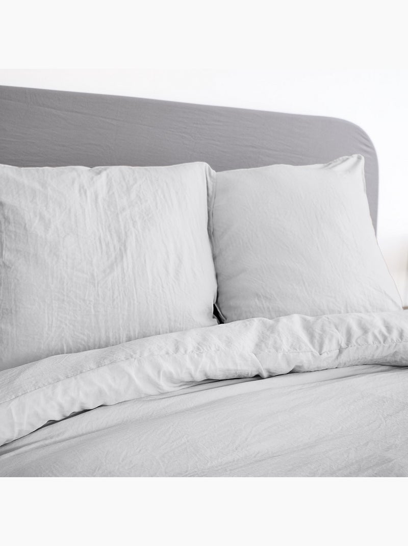 Housse de couette 220x240 cm + taies d'oreiller, microfibre lavé, Gris Perle Gris - Kiabi