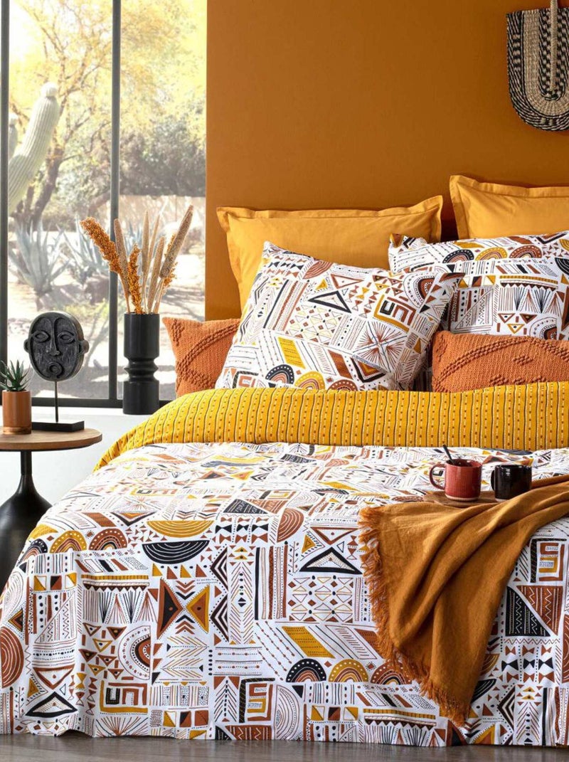 Housse de couette 220x240 Etnik Inaya + 2 taies 100% coton 57 fils Jaune - Kiabi