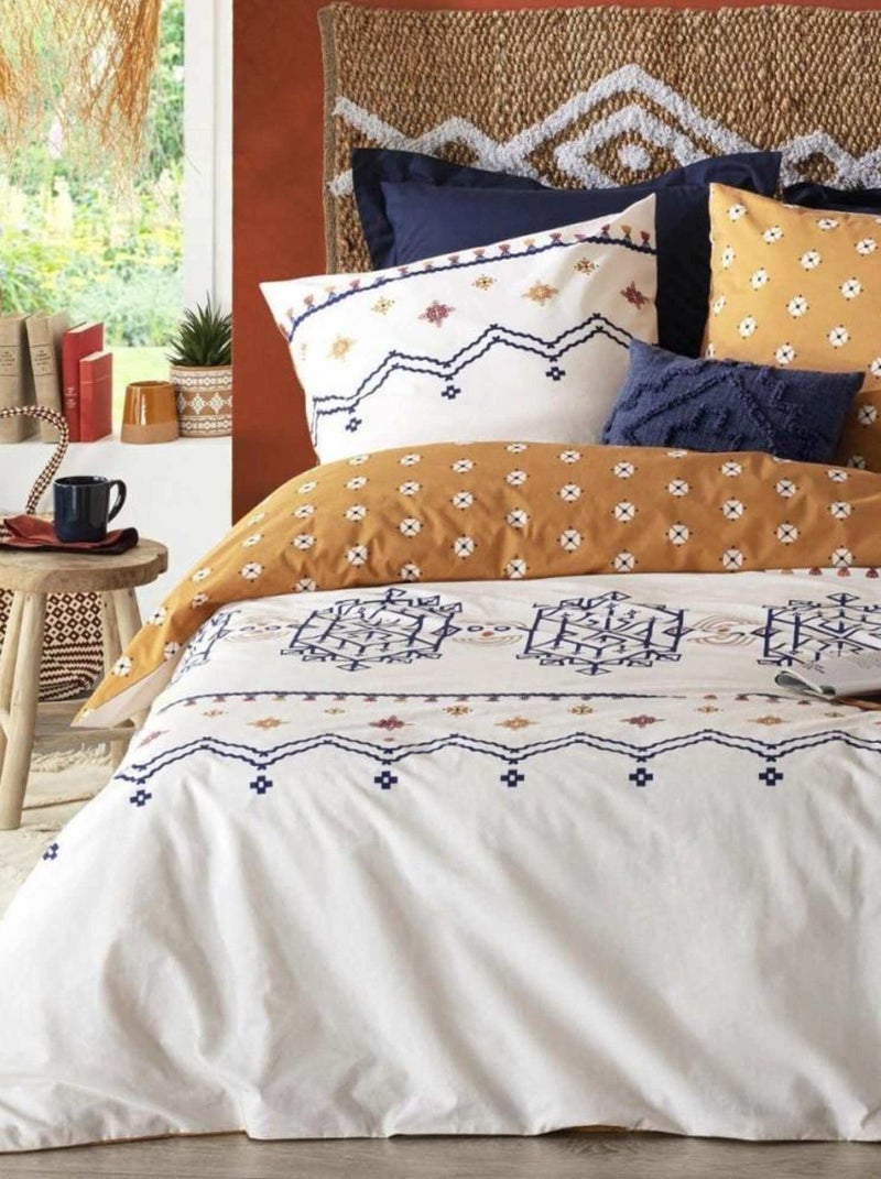 Housse de couette 220x240 Kanitha + 2 taies 100% coton 57 fils Bleu - Kiabi
