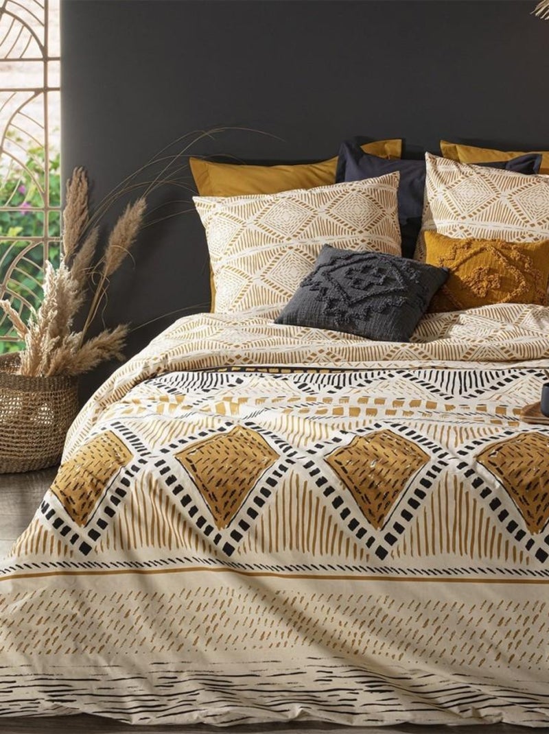 Housse de couette 220x240 Ray Kilim + 2 taies 100% coton 57 fils Jaune - Kiabi
