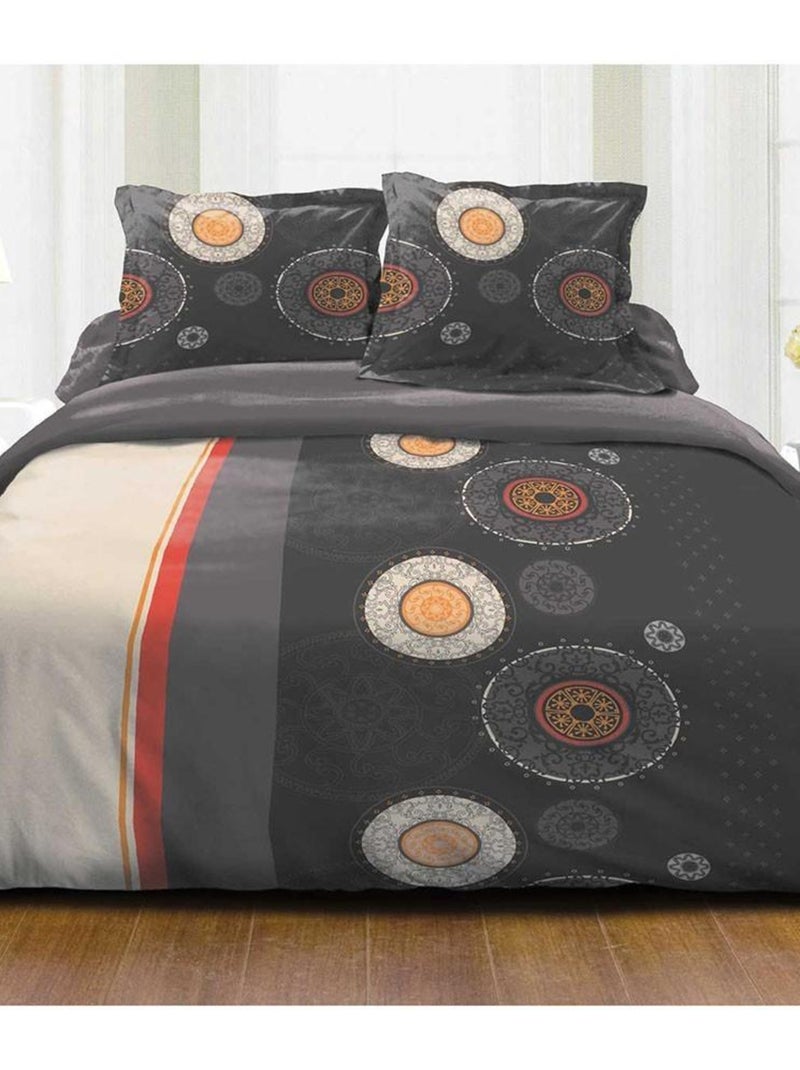 Housse de couette 220x240 Tzigane gris + 2 taies 100% coton 57 fils Gris - Kiabi