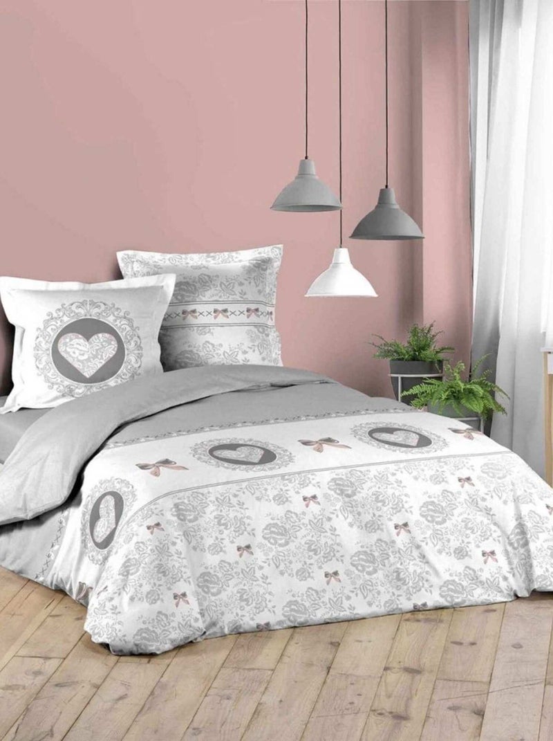 Housse de couette 220x240 Valentina + 2 taies coton 42 fils Gris - Kiabi