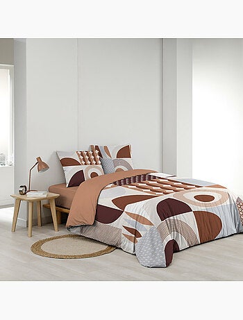Housse de couette 240 x 220 cm + 2 taies – Coton 42 fils – GEMMA Terracotta