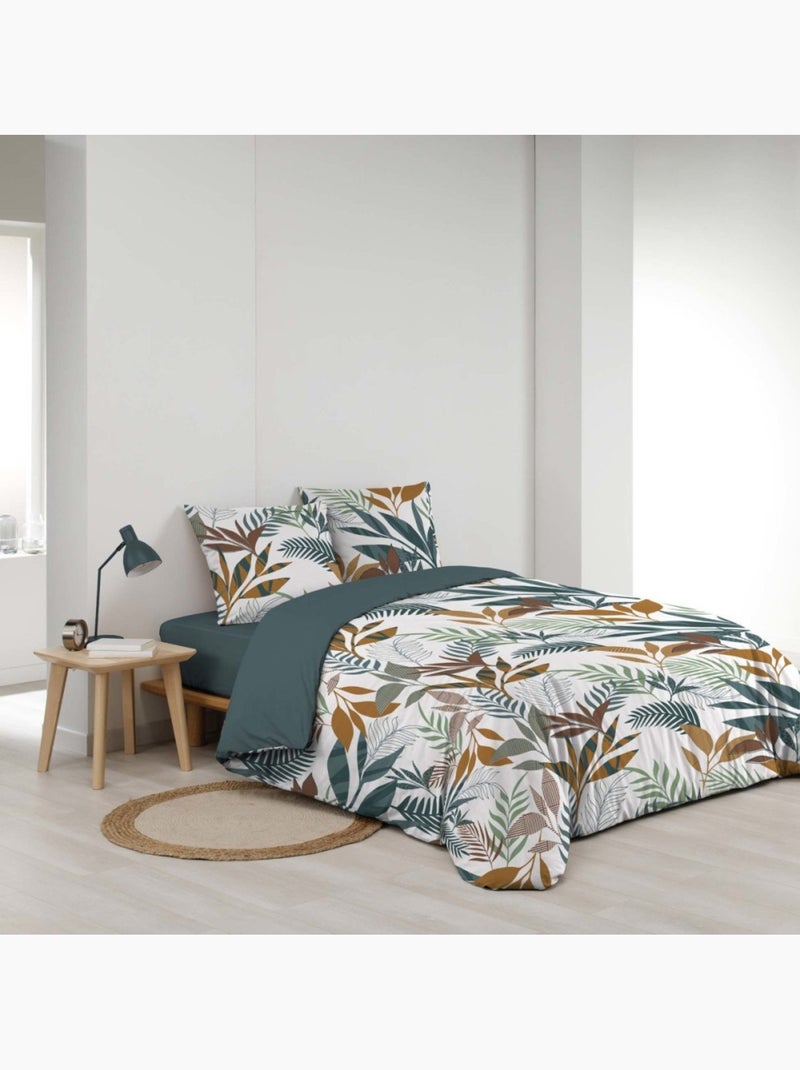 Housse de couette 240x220 + 2 taies 100% coton 57fils assana Vert - Kiabi