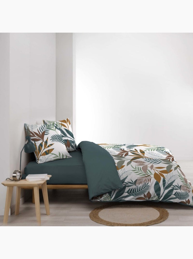 Housse de couette 240x220 + 2 taies 100% coton 57fils assana Vert - Kiabi