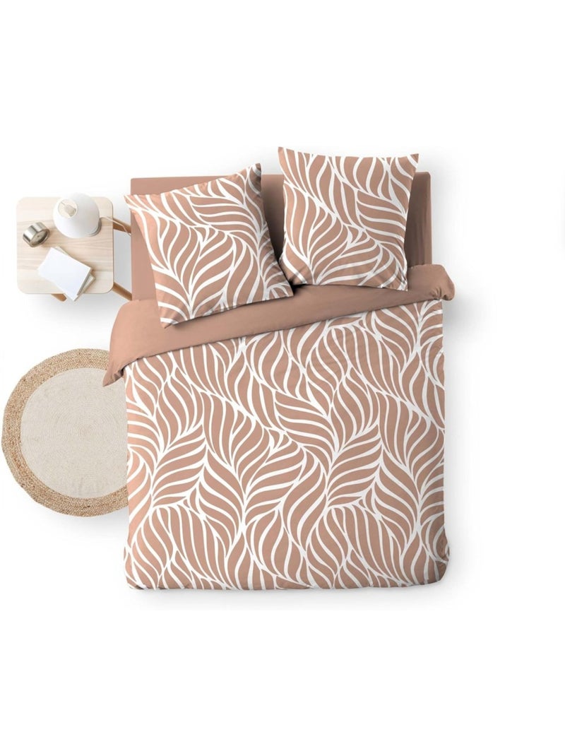Housse de couette 240x220 + 2 taies 100% coton 57fils Beige - Kiabi