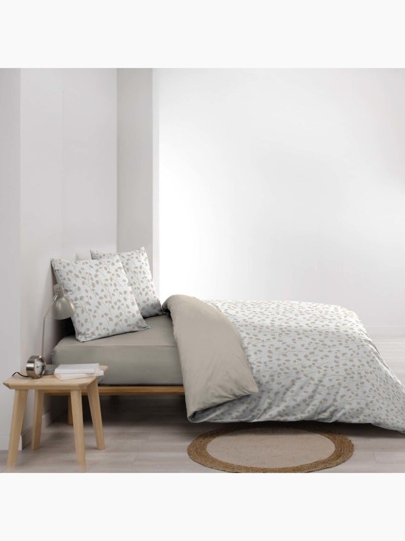 Housse de couette 240x220 + 2 taies 100% coton 57fils Beige - Kiabi