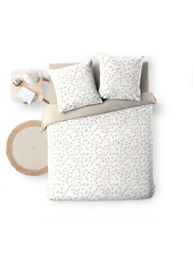 Housse de couette 240x220 + 2 taies 100% coton 57fils Beige - Kiabi