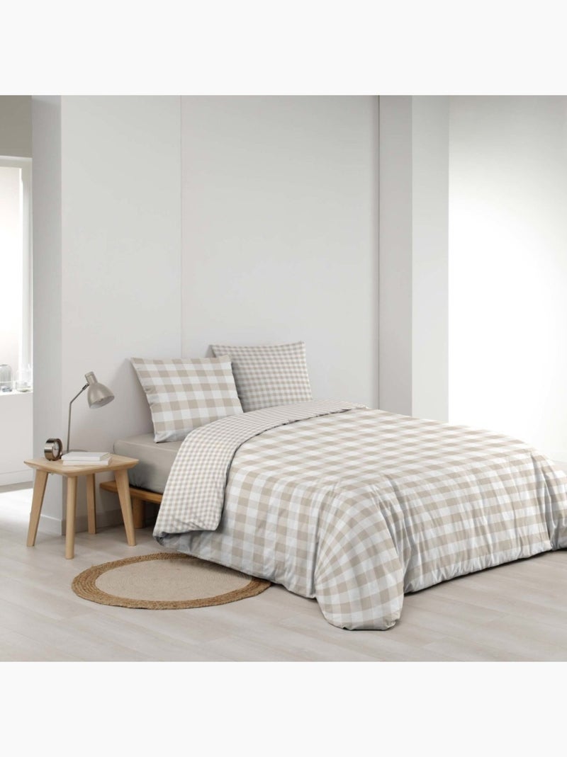 Housse de couette 240x220 + 2 taies 100% coton 57fils Beige - Kiabi