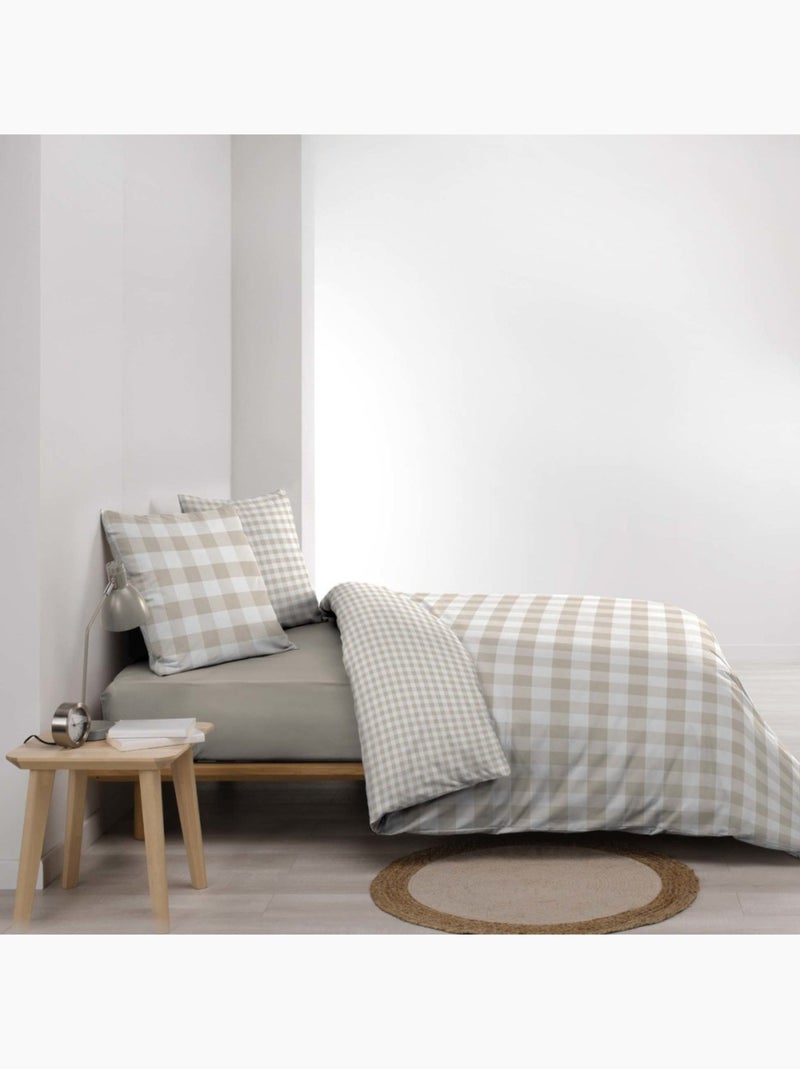 Housse de couette 240x220 + 2 taies 100% coton 57fils Beige - Kiabi