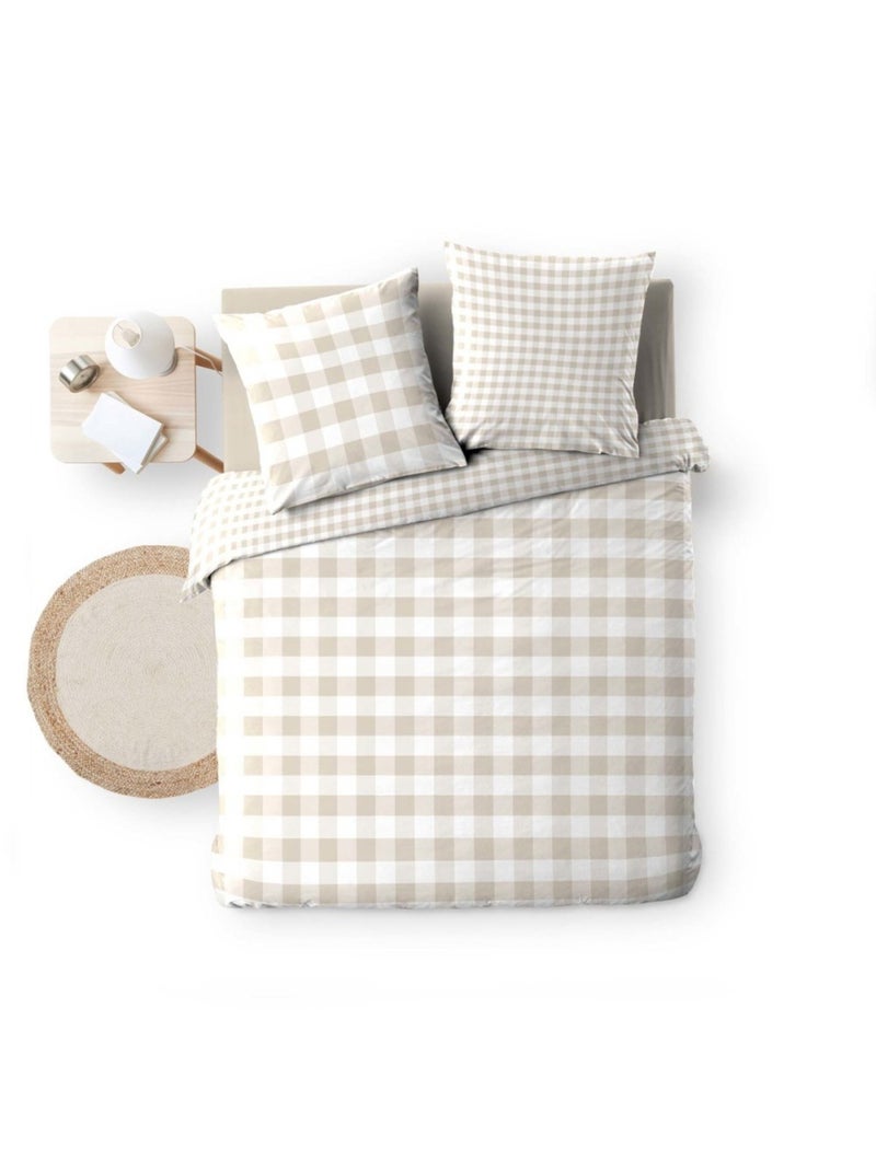 Housse de couette 240x220 + 2 taies 100% coton 57fils Beige - Kiabi
