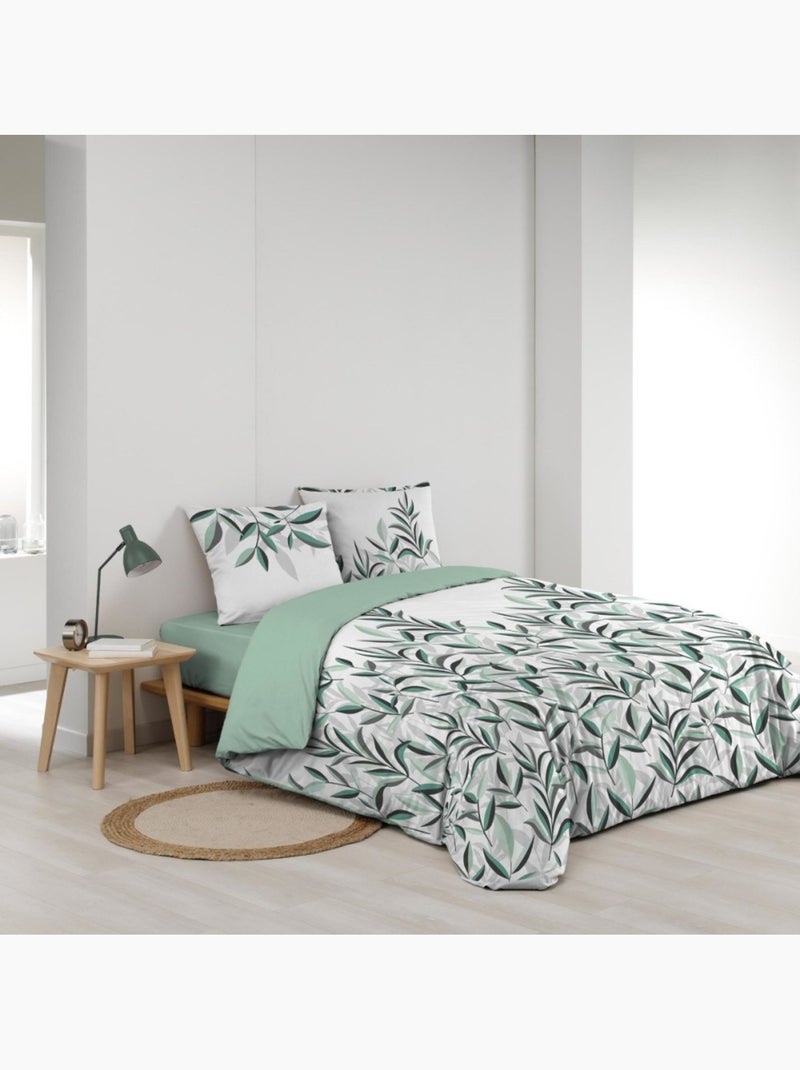 Housse de couette 240x220 + 2 taies 100% coton 57fils ELDORADO Vert - Kiabi