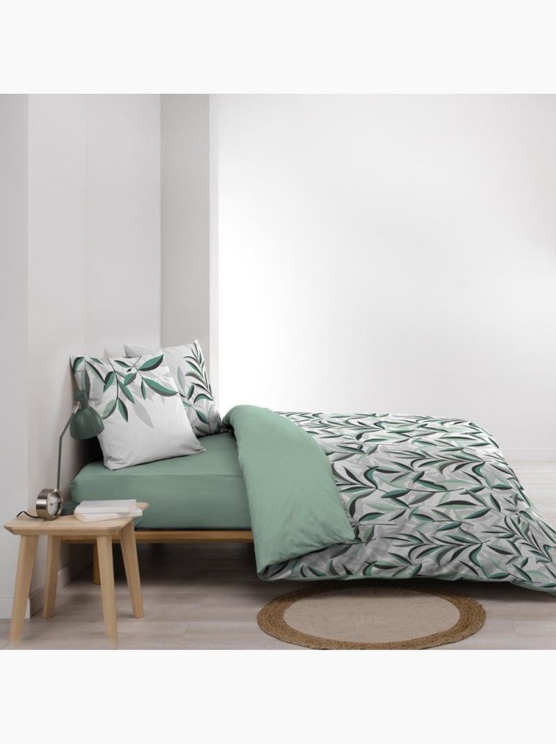 Housse de couette 240x220 + 2 taies 100% coton 57fils ELDORADO Vert - Kiabi