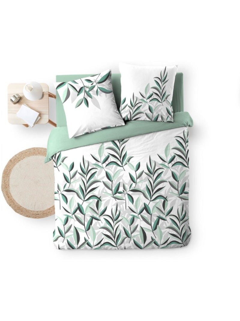 Housse de couette 240x220 + 2 taies 100% coton 57fils ELDORADO Vert - Kiabi