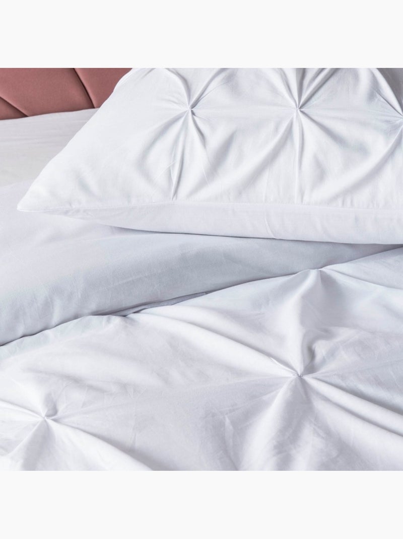 Housse de couette 240x220 + 2 taies 100% coton 57fils finition plissée Blanc - Kiabi