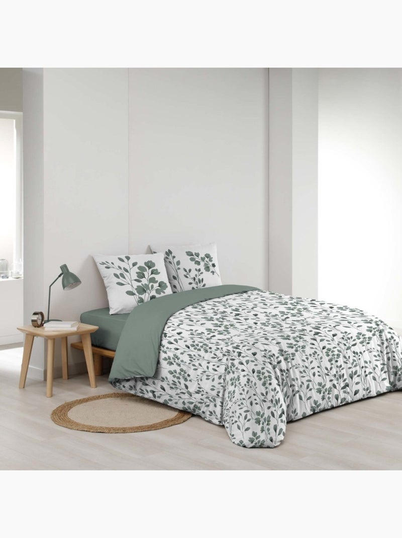 Housse de couette 240x220 + 2 taies 100% coton 57fils Vert - Kiabi