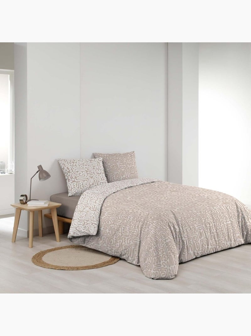 Housse de couette 240x220 + 2 taies 100% coton Beige - Kiabi