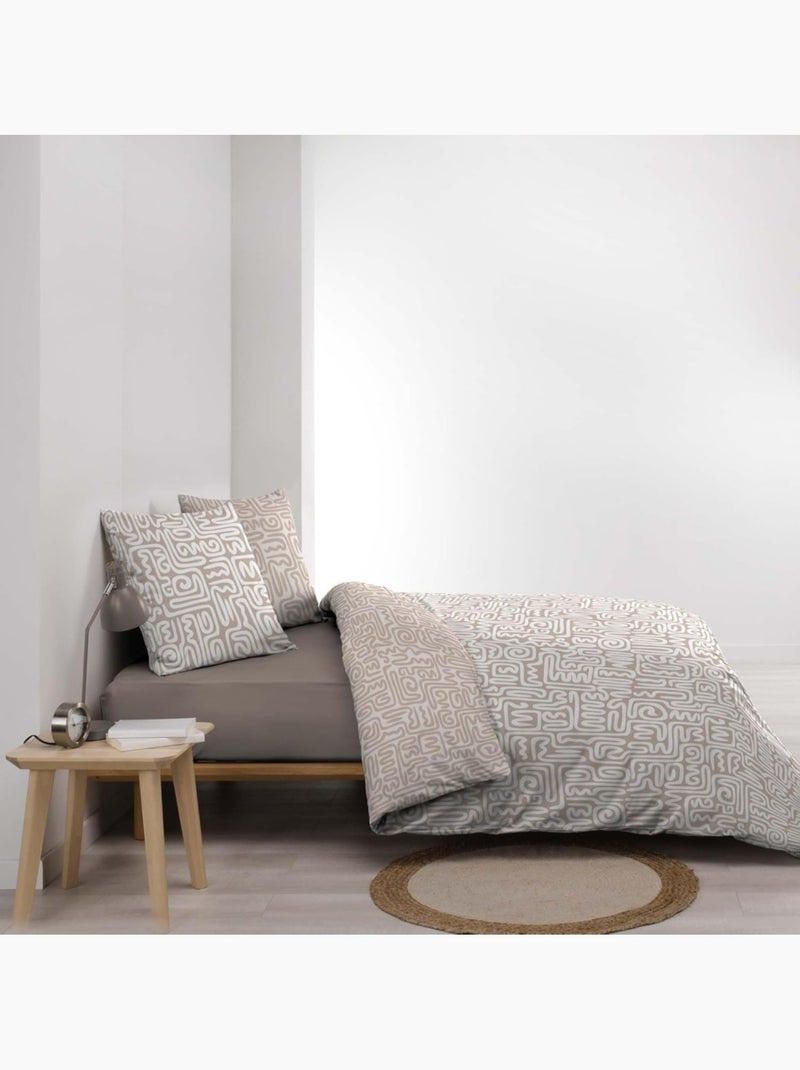 Housse de couette 240x220 + 2 taies 100% coton Beige - Kiabi