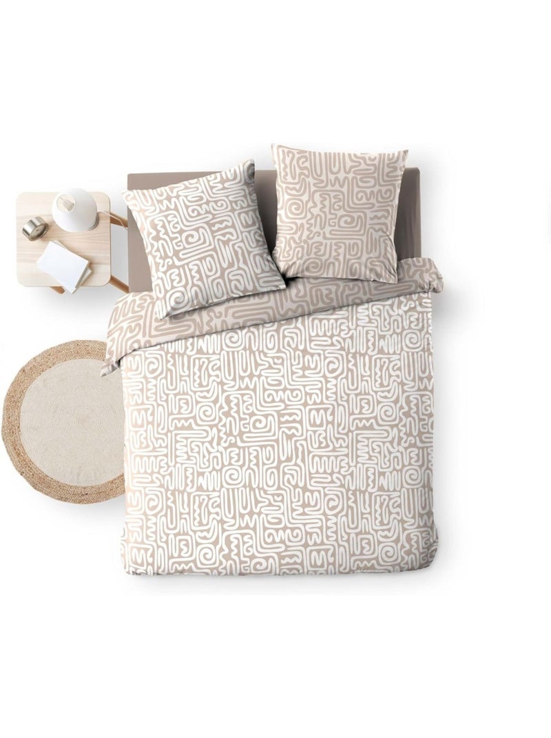 Housse de couette 240x220 + 2 taies 100% coton Beige - Kiabi