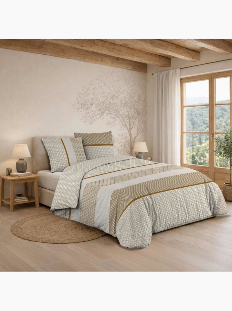 Housse de couette 240x220 + 2 taies 100% coton meiko Beige - Kiabi