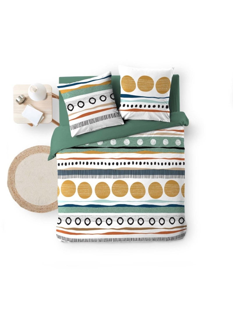 Housse de couette 240x220 + 2 taies 100% coton Multicolore - Kiabi