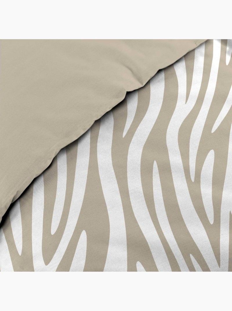 Housse de couette 240x220 + 2 taies 100% coton zebris Beige - Kiabi