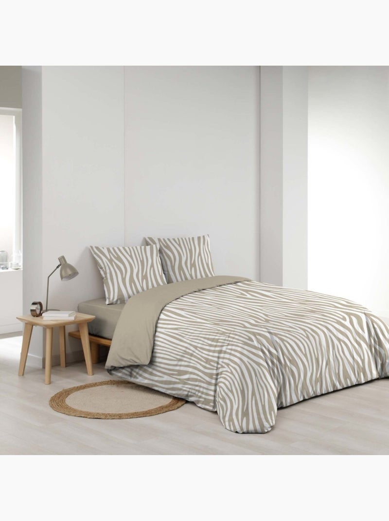 Housse de couette 240x220 + 2 taies 100% coton zebris Beige - Kiabi