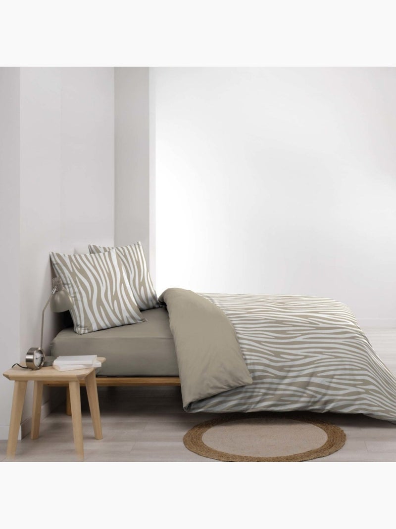 Housse de couette 240x220 + 2 taies 100% coton zebris Beige - Kiabi