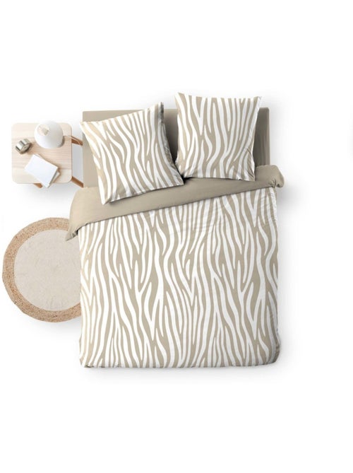 Housse de couette 240x220 + 2 taies 100% coton zebris - Kiabi