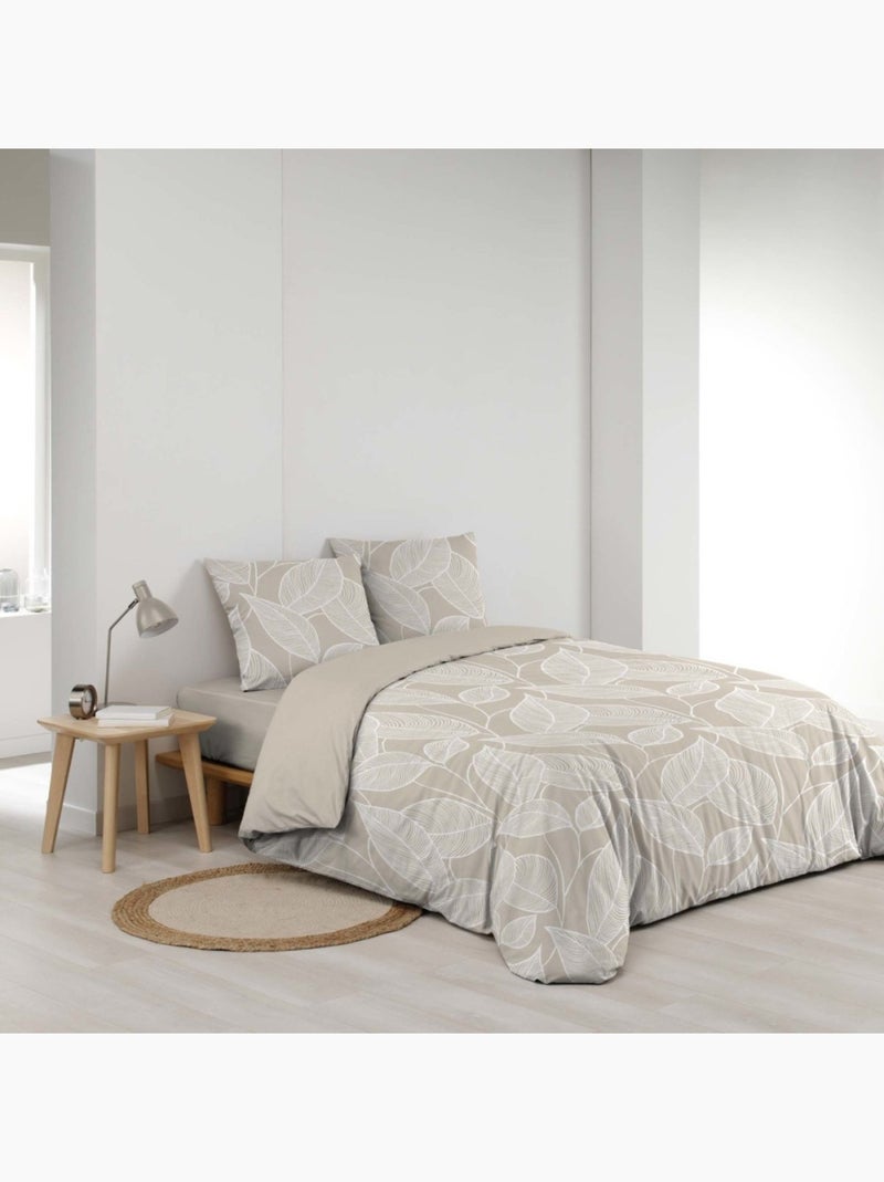 Housse de couette 240x220 + 2 taies AMANDA 100% coton 57fils Beige - Kiabi