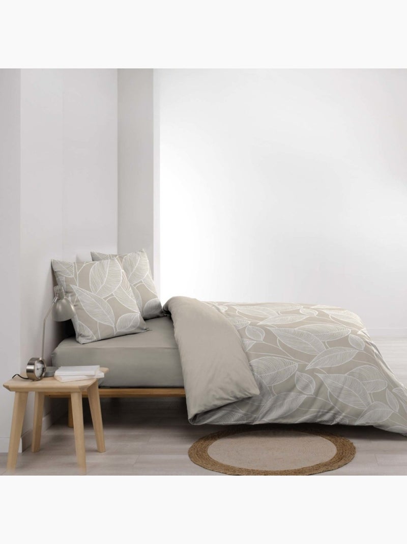 Housse de couette 240x220 + 2 taies AMANDA 100% coton 57fils Beige - Kiabi