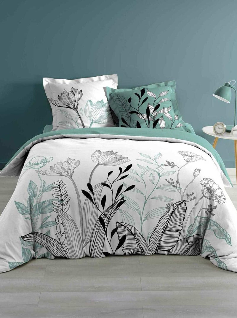 Housse de couette 240x220 + 2 taies Amelina bleu coton 57 fils Bleu - Kiabi