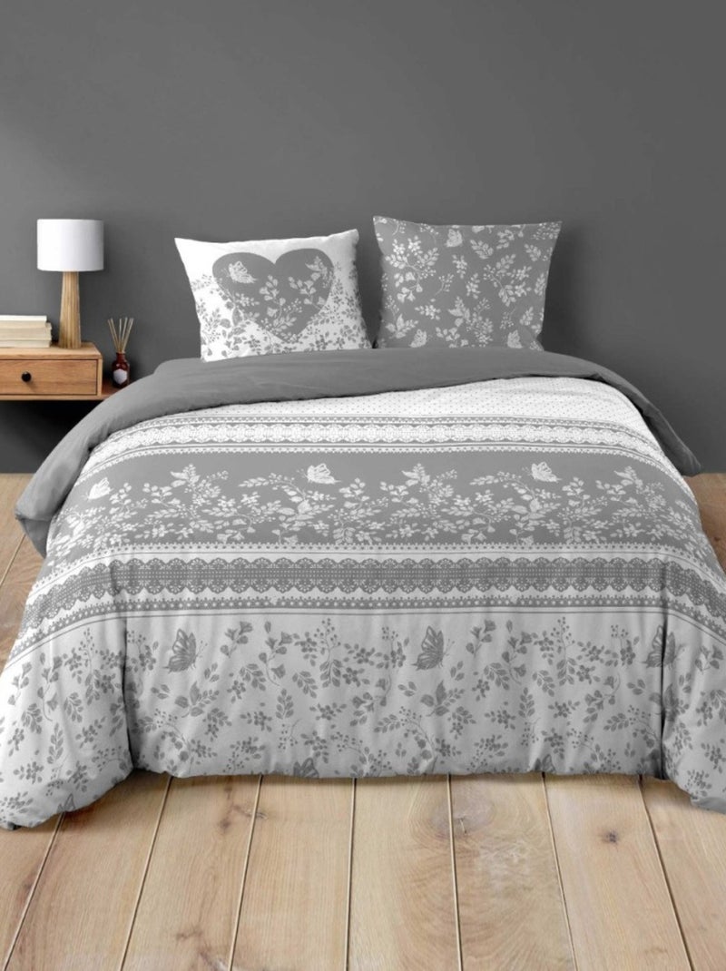 Housse de couette 240x220 + 2 taies ANNIE 100% coton Gris - Kiabi