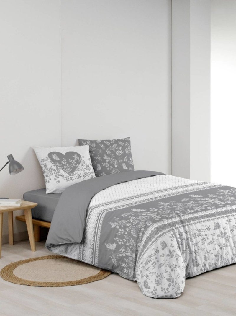 Housse de couette 240x220 + 2 taies ANNIE 100% coton Gris - Kiabi
