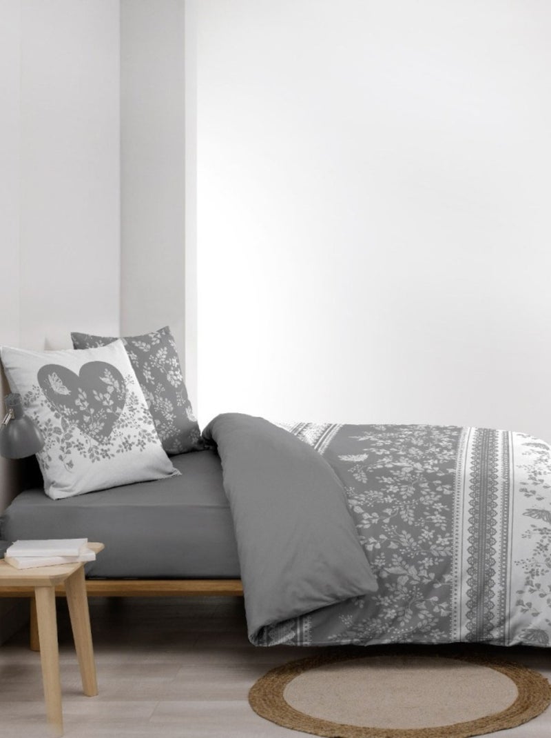 Housse de couette 240x220 + 2 taies ANNIE 100% coton Gris - Kiabi