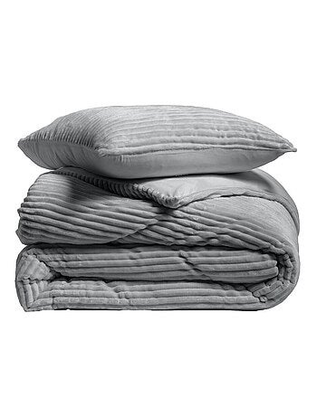 Housse de couette 240x220 + 2 taies anthracite finition flanelle