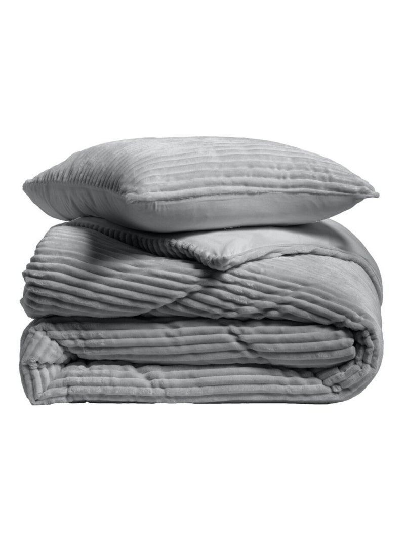 Housse de couette 240x220 + 2 taies anthracite finition flanelle Gris - Kiabi